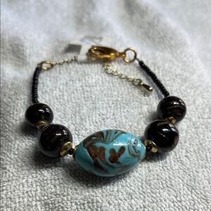 NWT Murano Elegant Blue and Brown glass Beaded Bracelet
